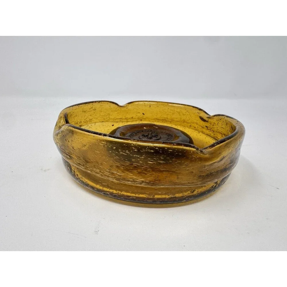 Vintage Amber Glass Ashtray with Logo MCM 4”